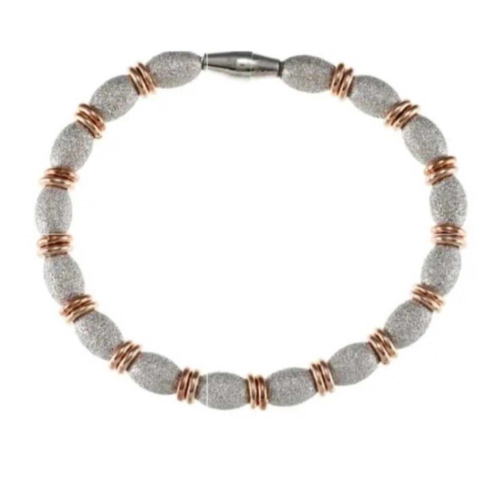 925 Sterling Silver Bracelet Diamond Cut Ovals & Double Beads new!